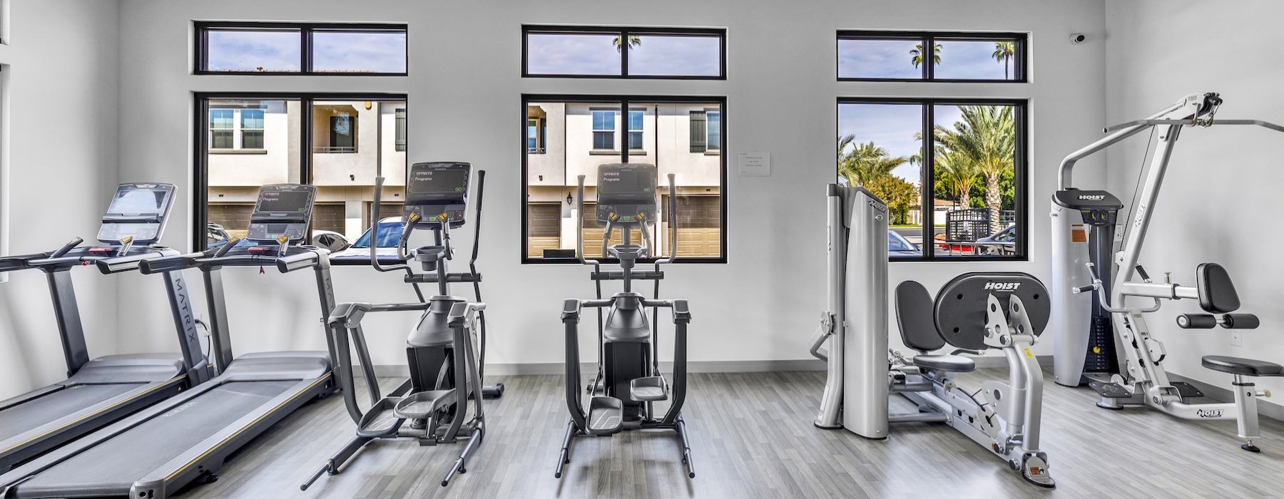 a gym with exercise equipment