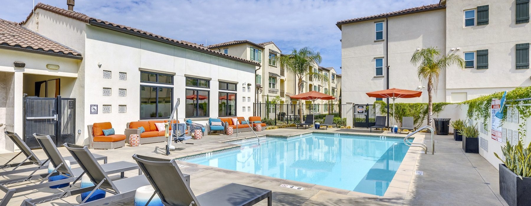 a swimming pool in a courtyard